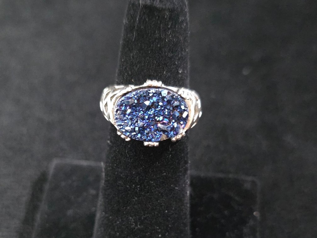 Blue Druzy Ring (Marked Sterling Silver)