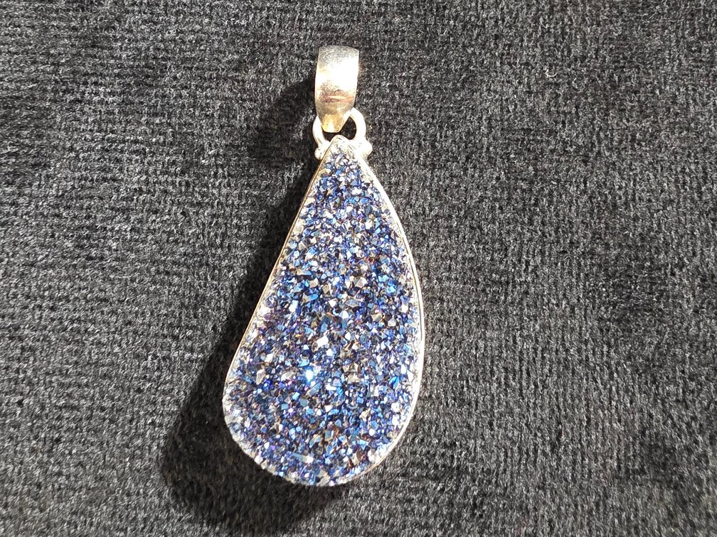 Blue Druzy Pendant (Marked Sterling Silver)