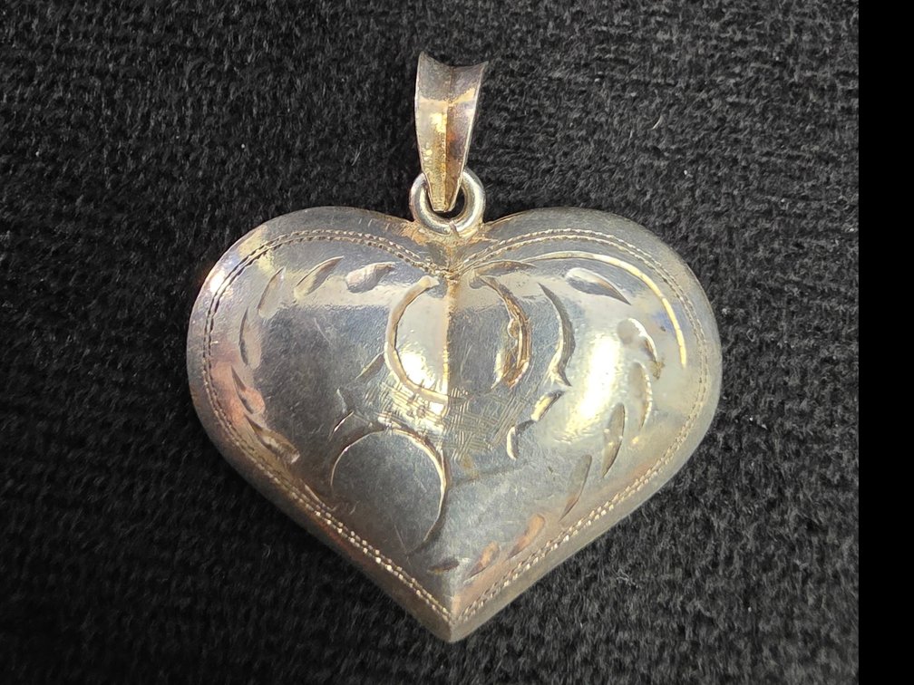 Puffed Heart Pendant (Marked Sterling Silver)