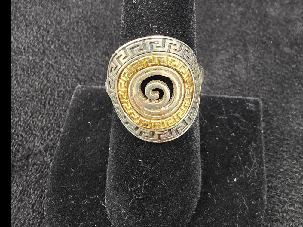 Greek Key Design Ring (Marked Sterling Silver)