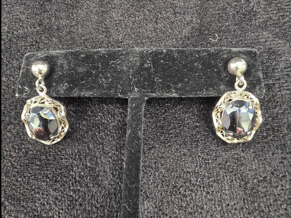 (1) Pair Hematite Dangle Earrings (Marked Sterling Silver)