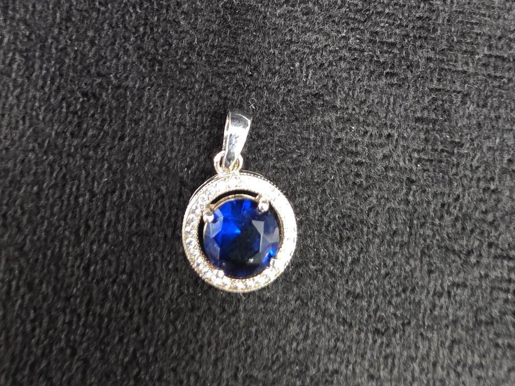 Blue Rhinestone & Cubic Zirconia Pendant (Marked Sterling Silver) 