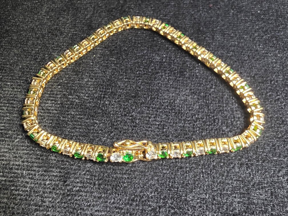 Round Cut Glass Emerald & Clear Tennis Bracelet