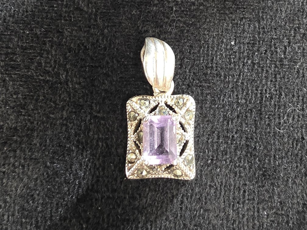 Vintage  Amethyst Colored Pendant (Marked Sterling Silver)