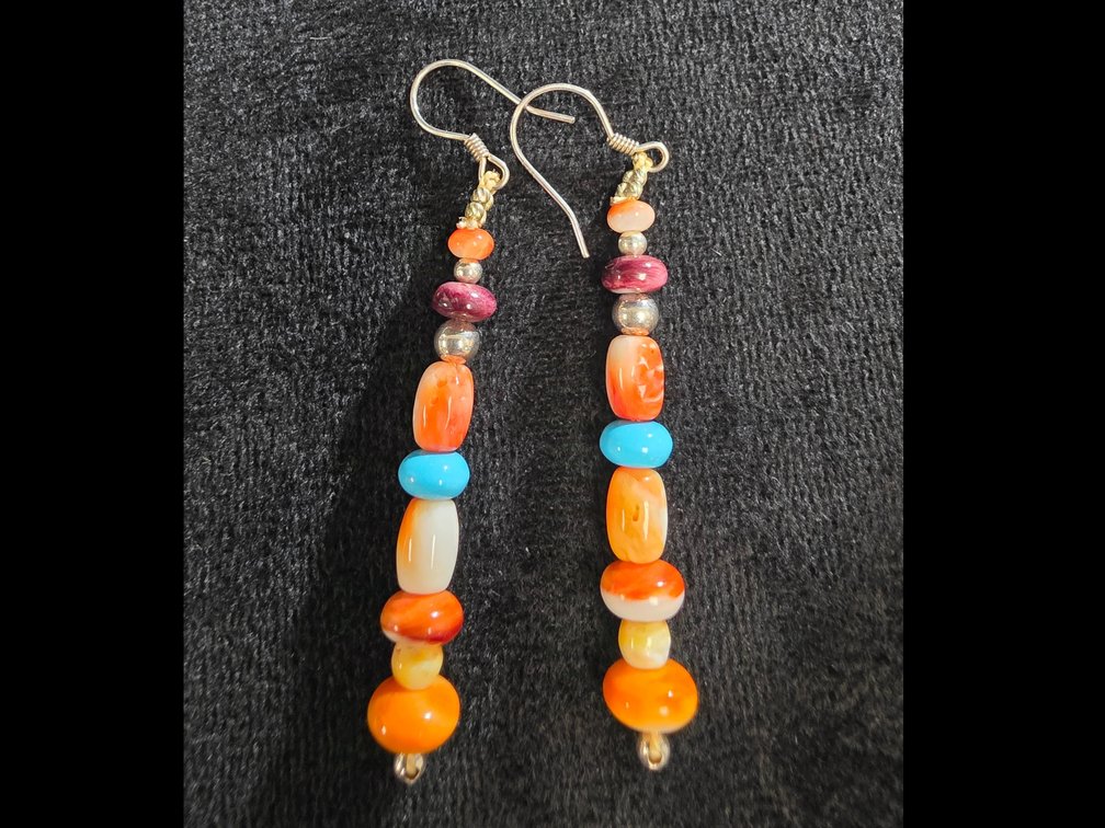 (1) Pair Spiney Oyster & Turquoise Dangle Earrings