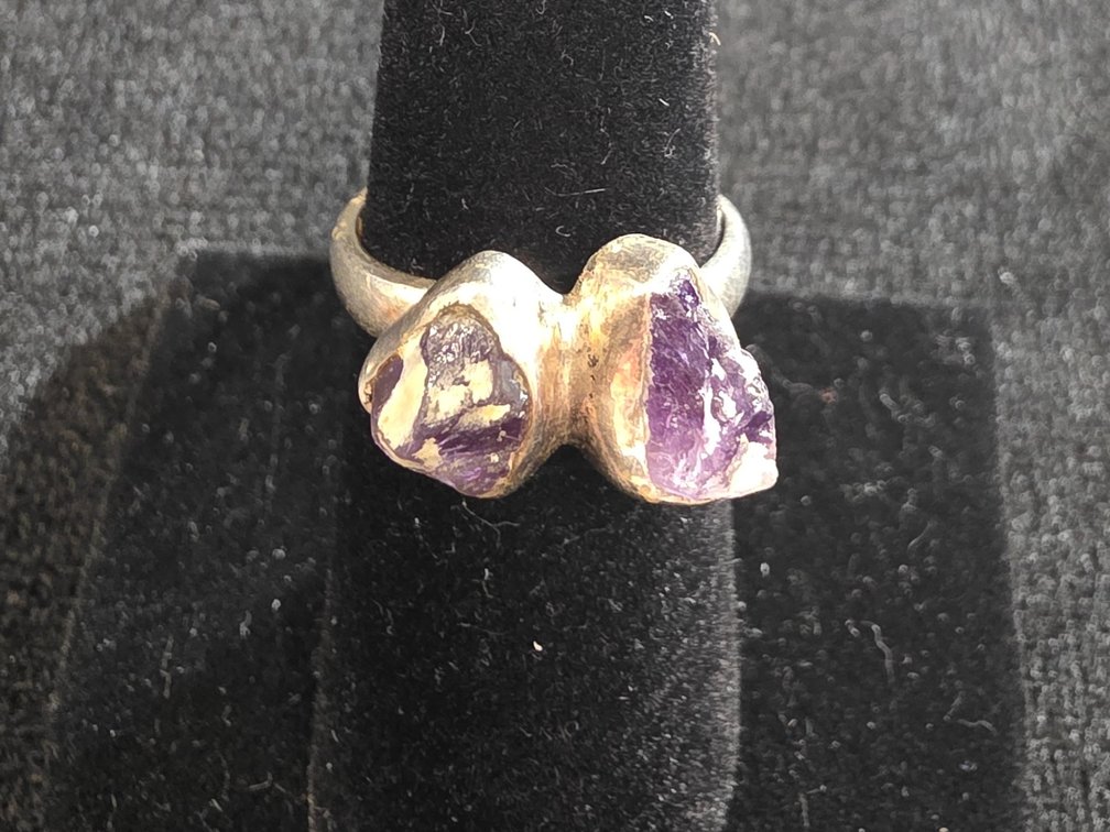 Raw Amethyst Ring (Marked Sterling Silver)