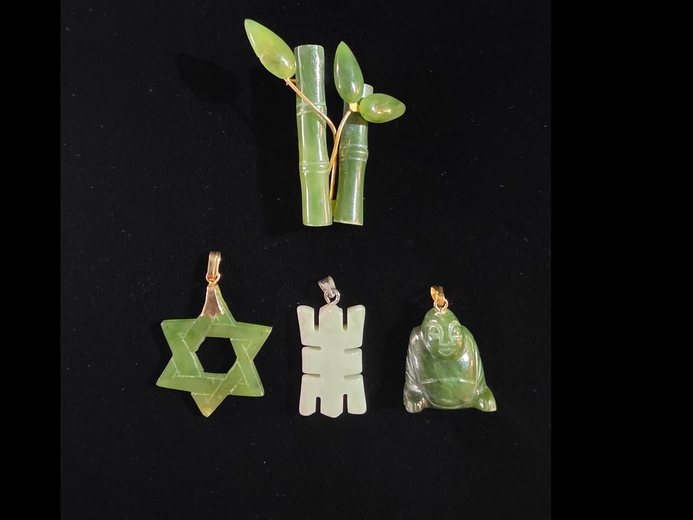 (3) Nephrite Jade Pendants & Brooch