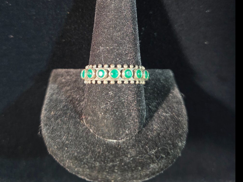 Eternity Band w/Cut Green Stones (Marked Sterling Silver)