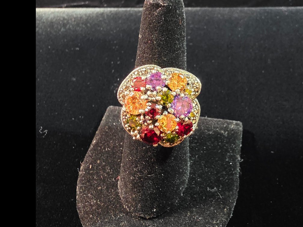 Multi-Stone Cluster Ring (Marked Sterling Silver)