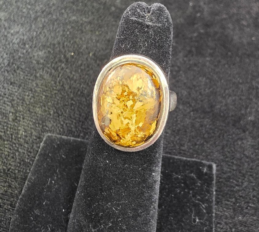 Vintage Amber Ring (Marked Sterling Silver)