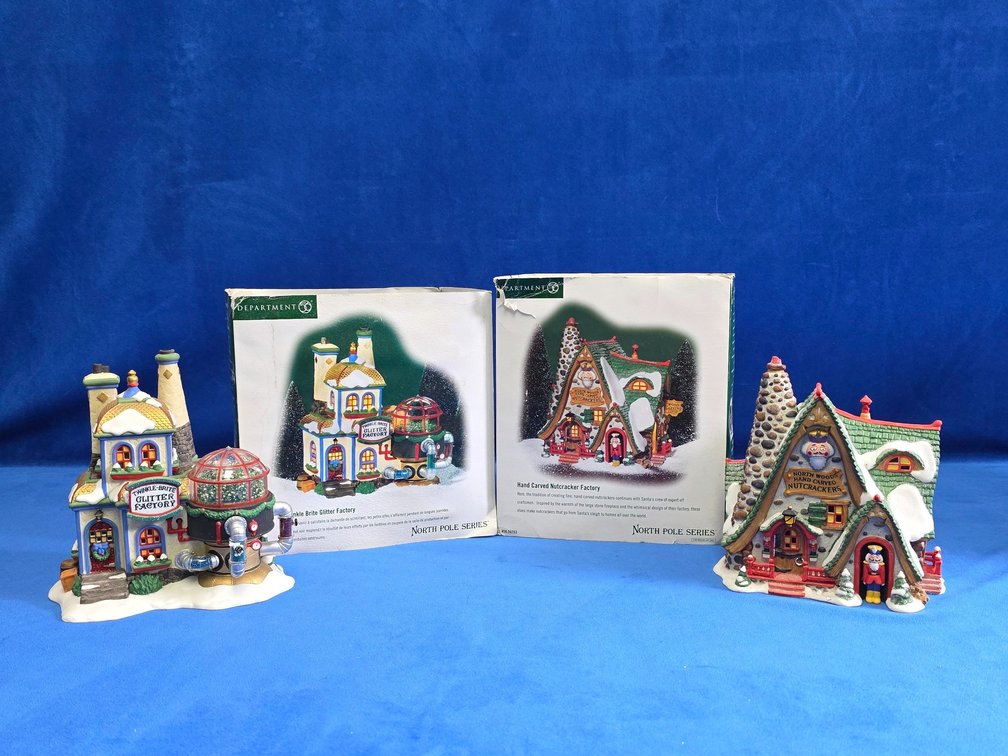 Department 56 "Twinkle Brite Glitter Factory" & "Hand Carved Nutcracker Factory"