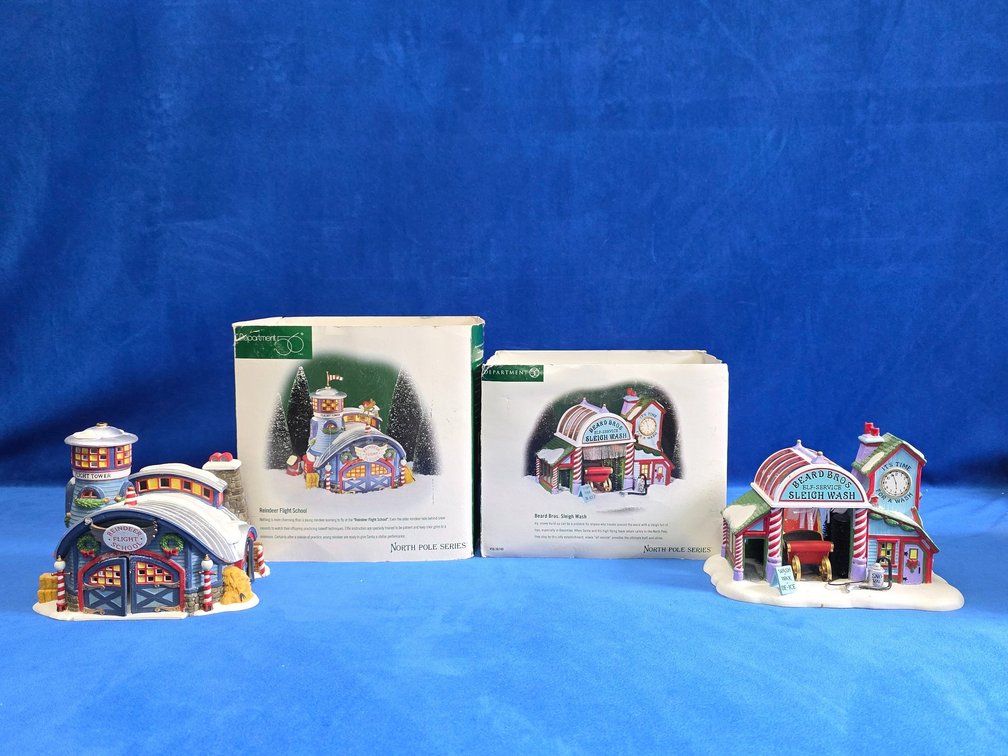 Department 56 "Reindeer Flight School" & "Beard Bros. Sleigh Wash"
