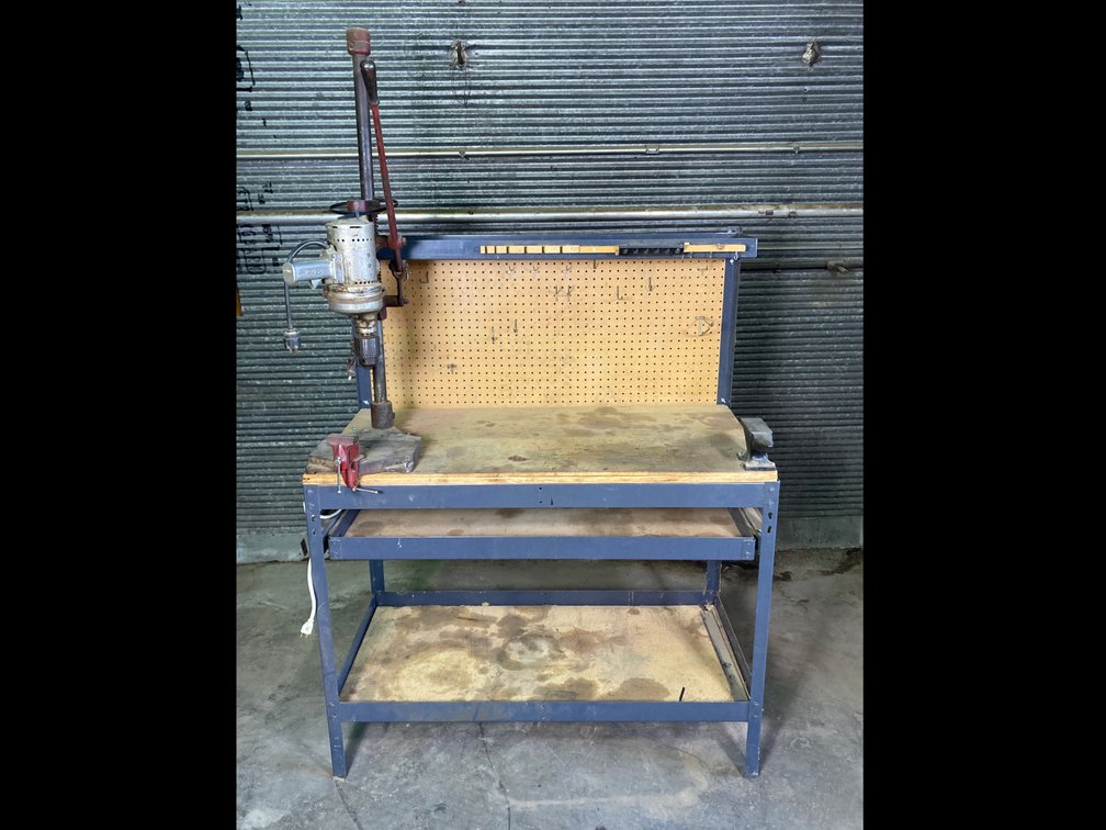 Lighter duty work bench with drill press