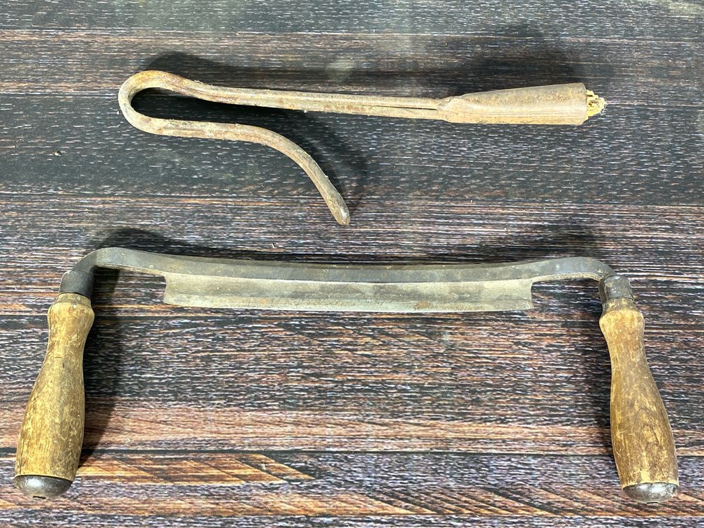 Draw Knife and Cast iron Shepards hook