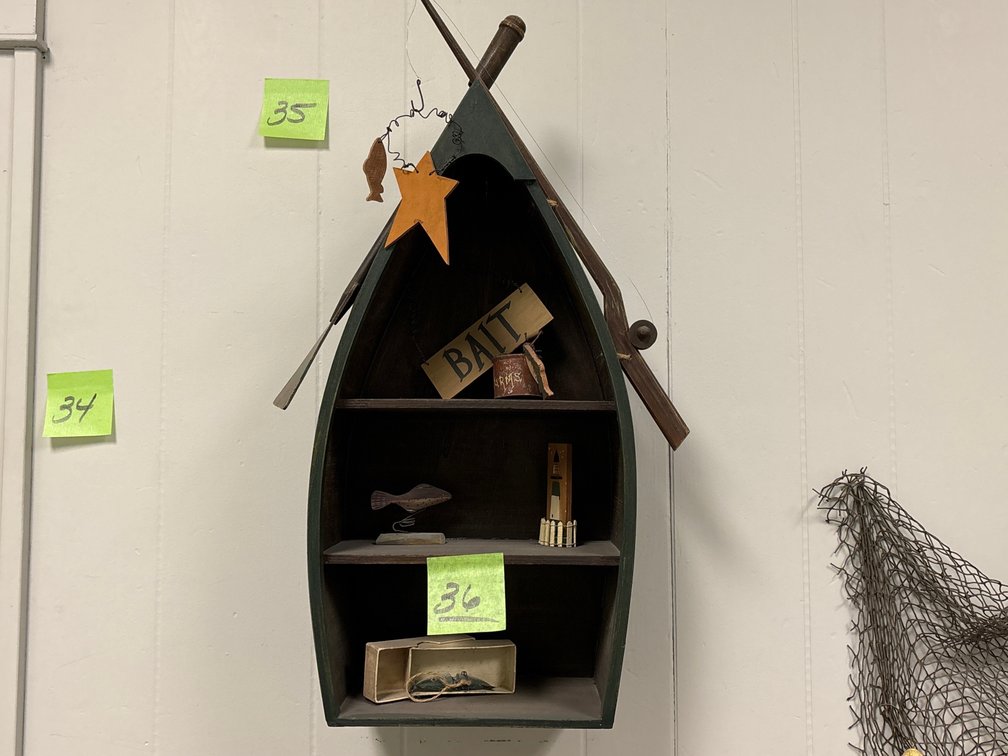 Wood Boat Fishing Decor