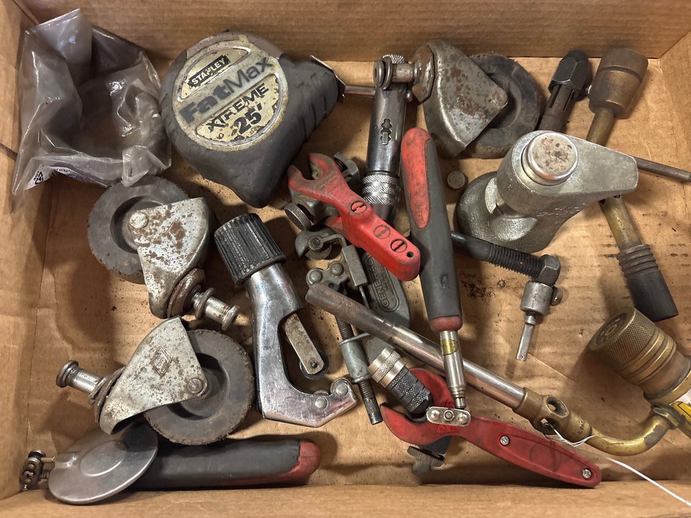 Pipe cutters, casters, wire crimper, torch nozzles