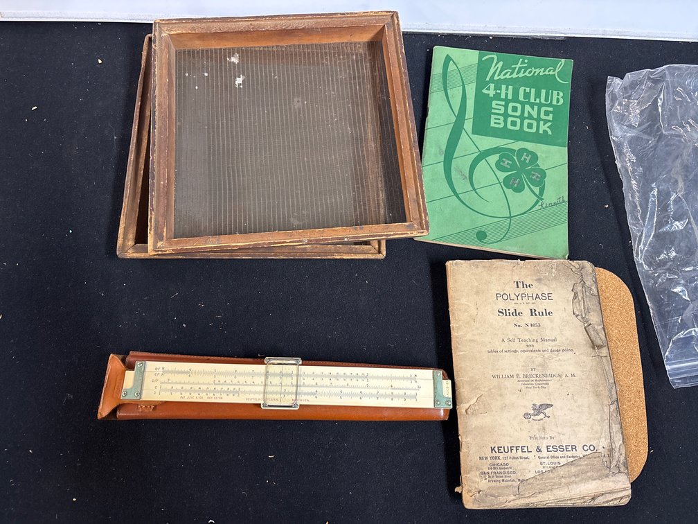 Grain Sample Cleaner, 4-H Song Book, Slide Rule