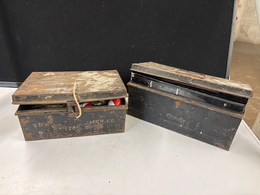 (2) Old Metal Boxes with Fishing Tackle