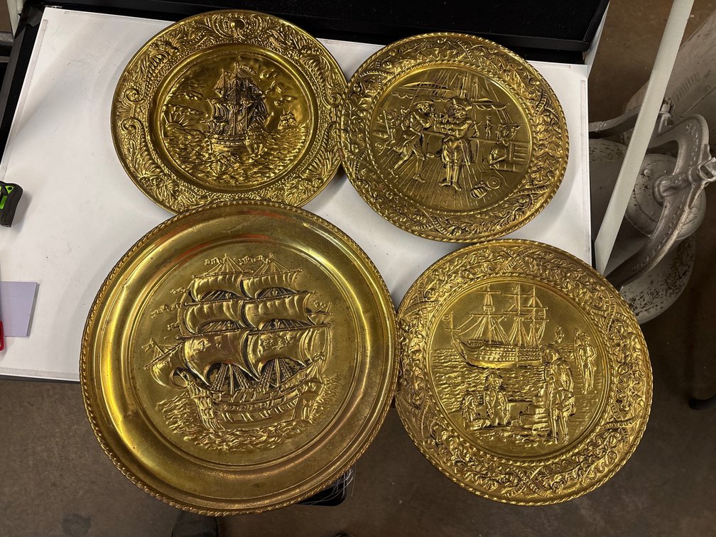 (4) Colonial Ship Pattern Brass Wall Plates