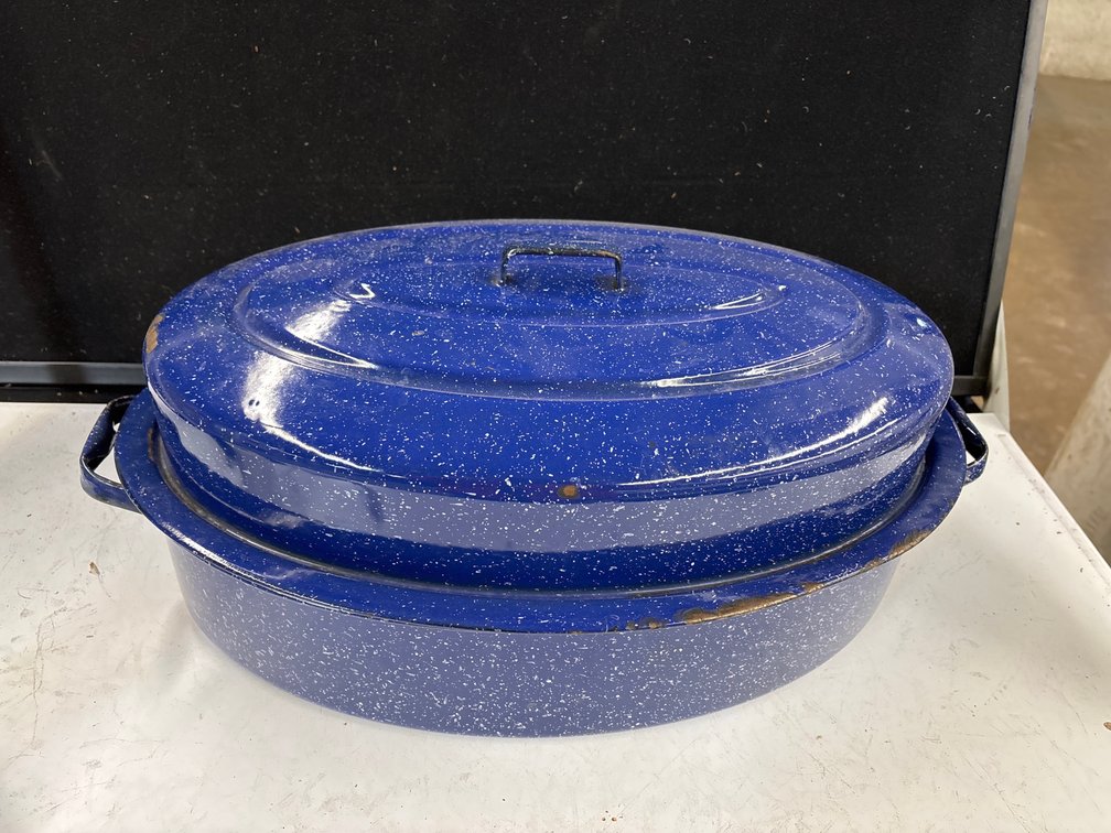 Large Blue Enamel Roaster Pan