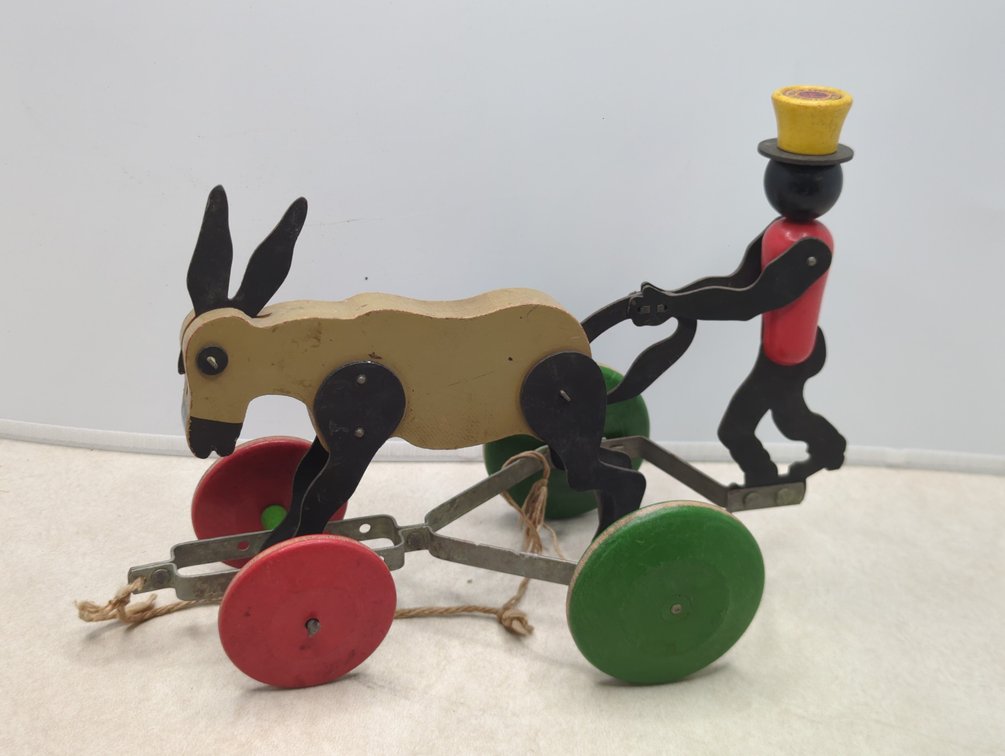 Man with Bucking Mule Wooden Pull Toy