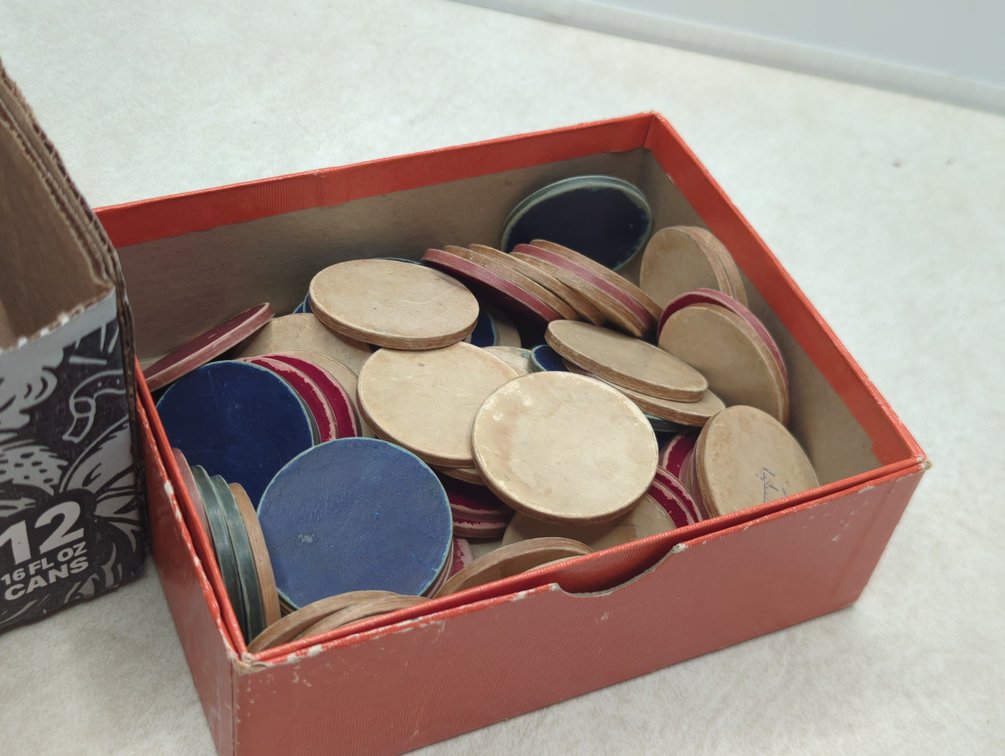 Cardboard Poker Chips; Wood Carom Board Pieces