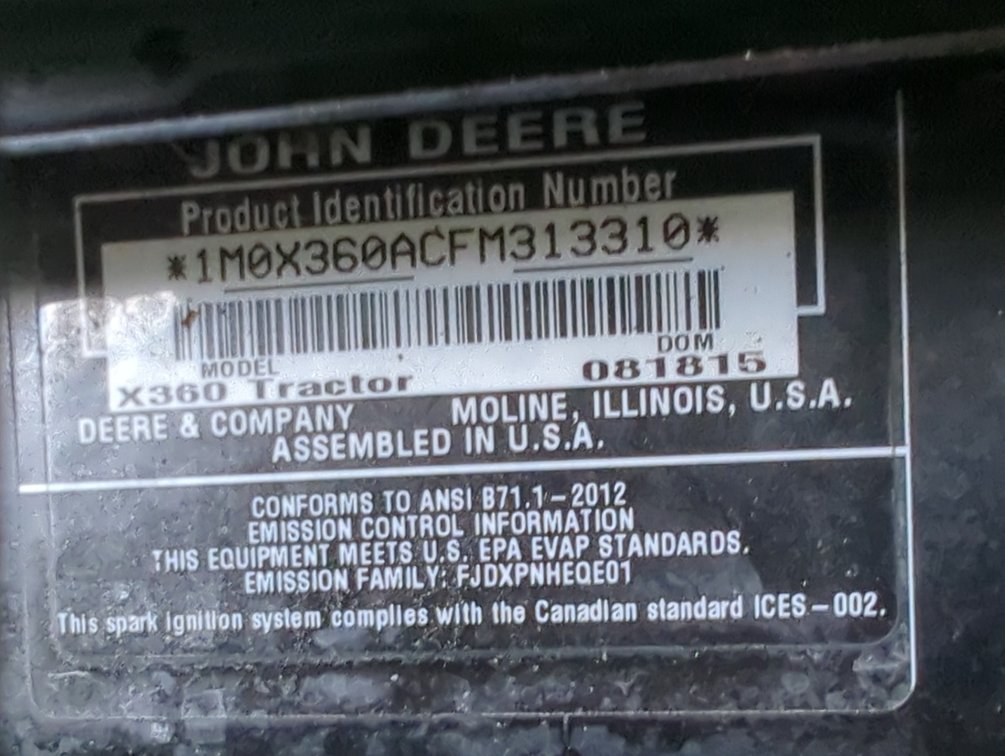 Image for 2015 John Deere X360 42