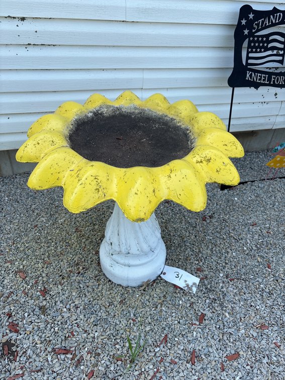 Cement sunflower birdbath