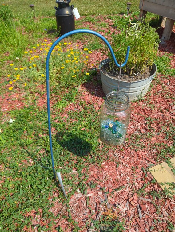 34" Metal Plant Hanger & Jar of Glass Beads