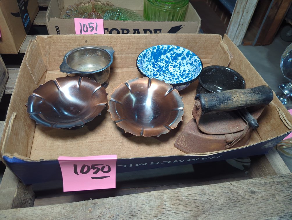 Sad Iron; Small Metal Dishes