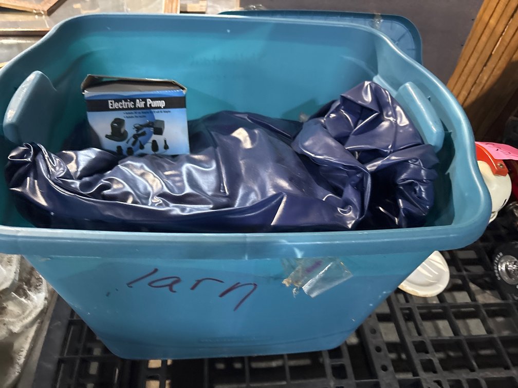 Air mattress and electric air pump in tote
