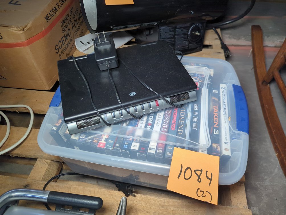 9" Portable DVD Player; Box of DVDs