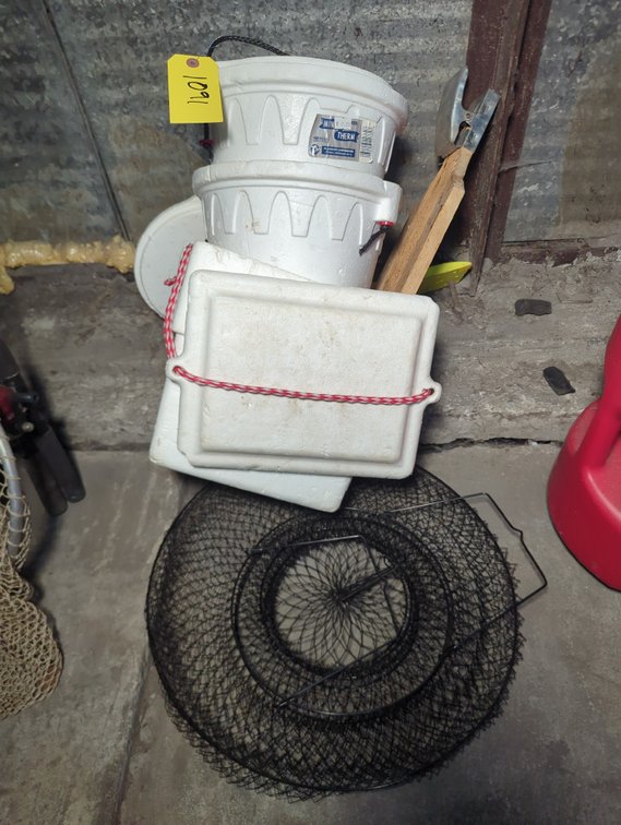 Fish Basket; (3) Minnow Buckets; Scaling Board