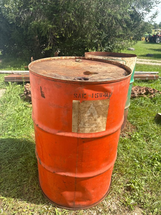 Vintage Allis Chalmers metal 55 gallon barrel