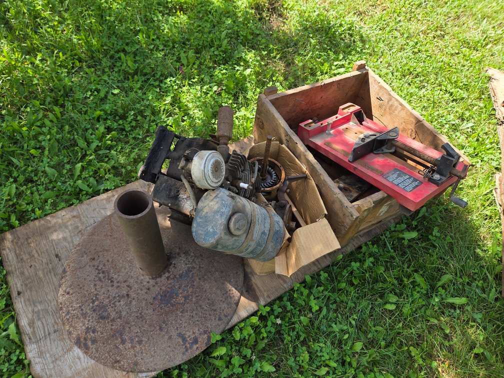 Metal Stand; Small Engine; Box of Metal/Parts