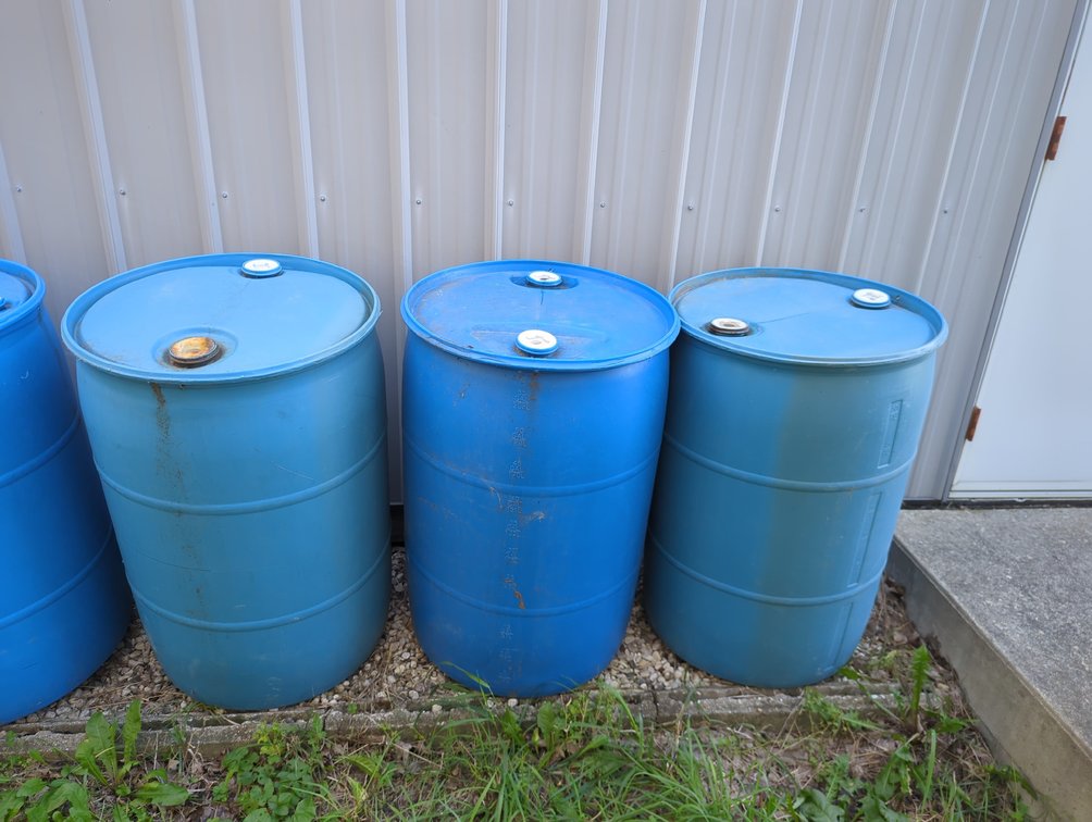 (3) 55 Gallon Plastic Barrels