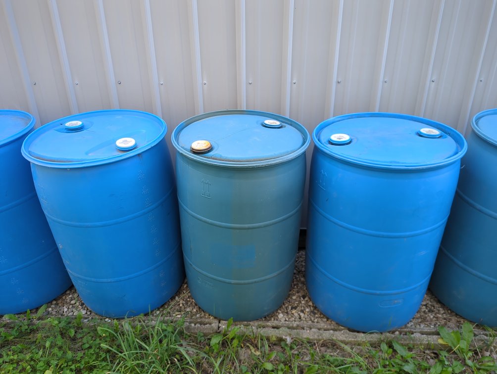 (3) 55 Gallon Plastic Barrels