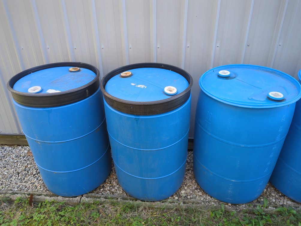 (3) 55 Gallon Plastic Barrels