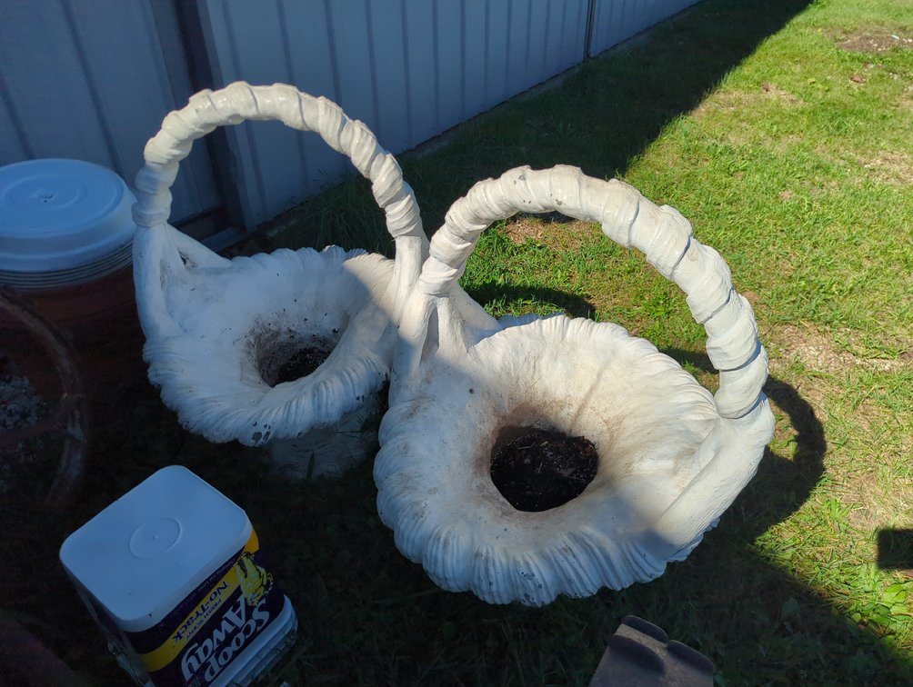 (2) Concrete Basket Flower Planters