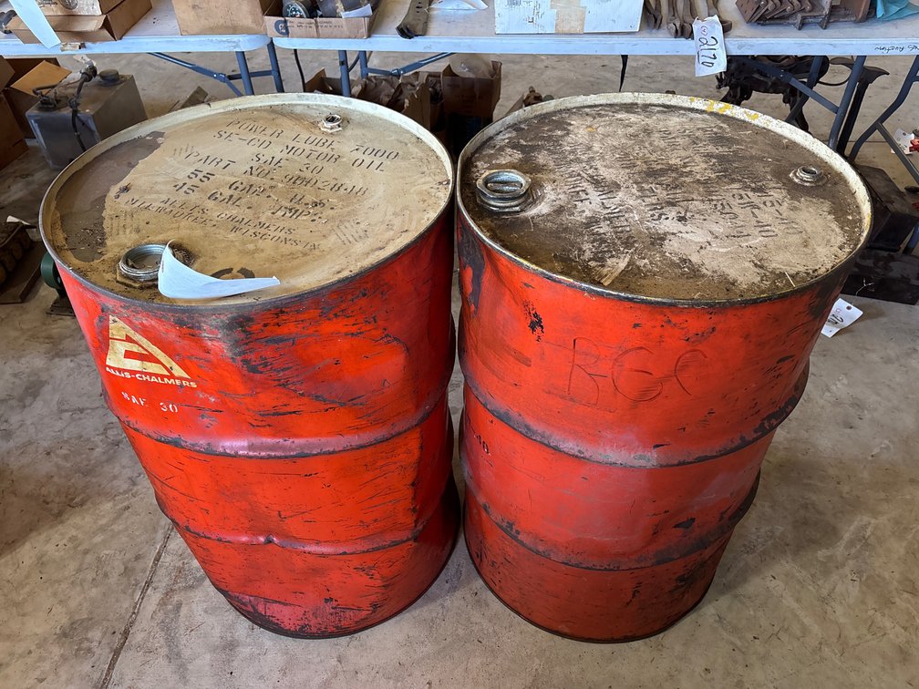 * (2) Allis Chalmers 55 Gallon Metal Barrels