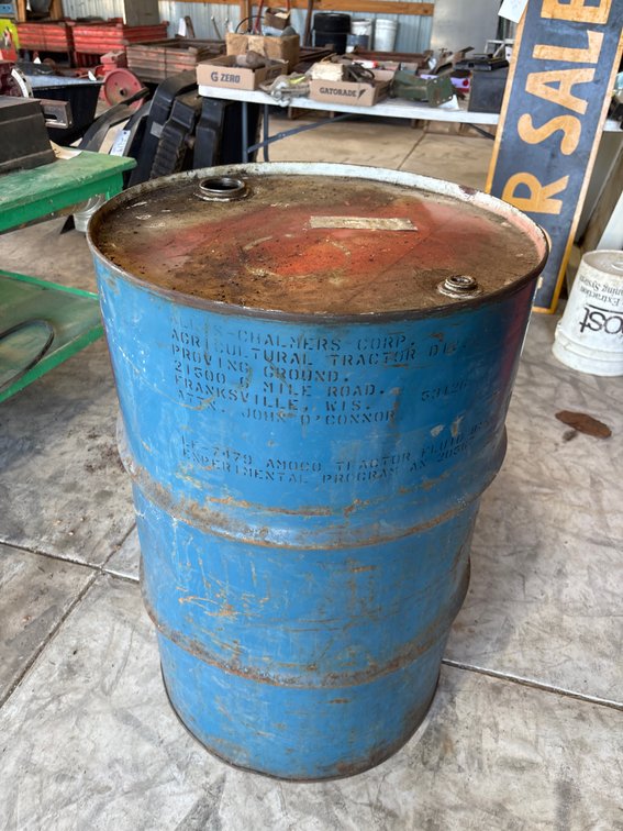 * Allis Chalmers Proving Grounds Metal Barrel