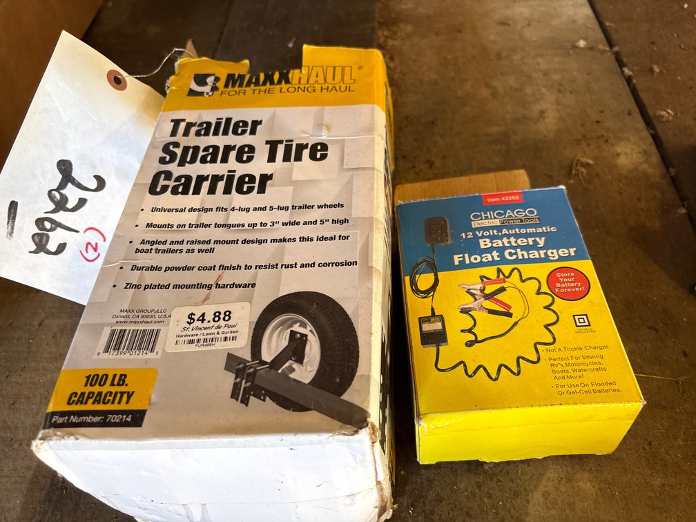 Spare tire carrier, battery float charger