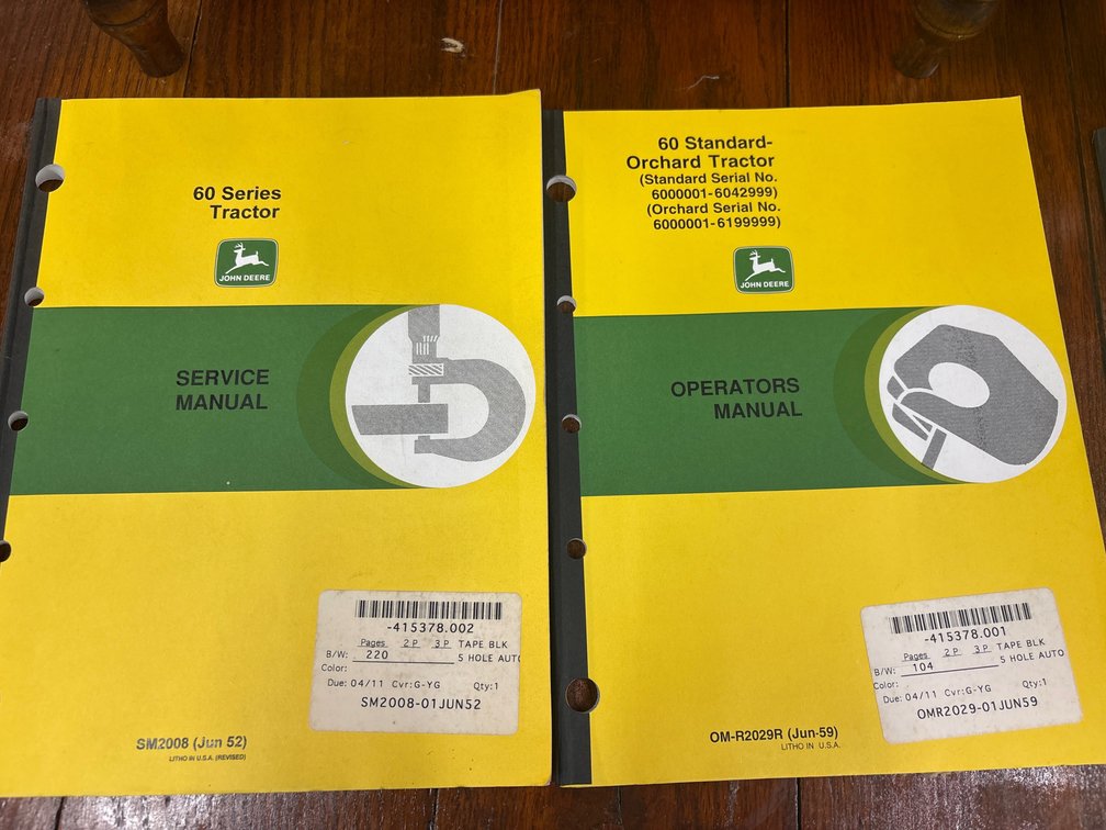 John Deere 60 Series Service Manual and Operators Manual