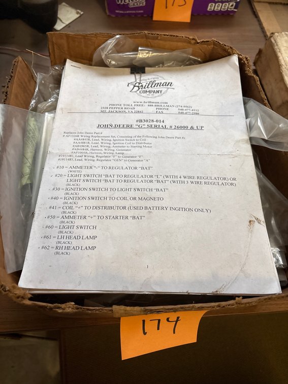 John Deere G parts list & plastic bags