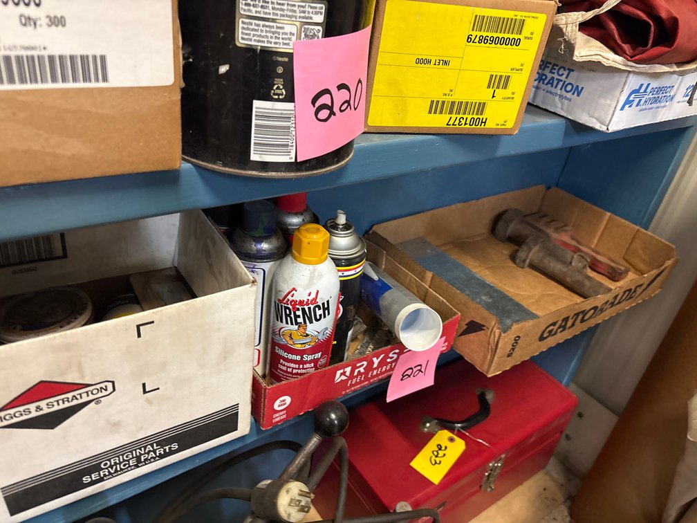Valve stem inserts, spray cans, flat belt wrench