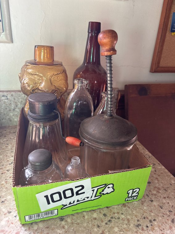 Glass Bottles & Figure
