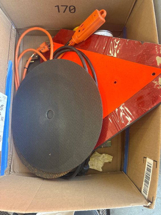 SMV sign, extension cords, abrasive blades