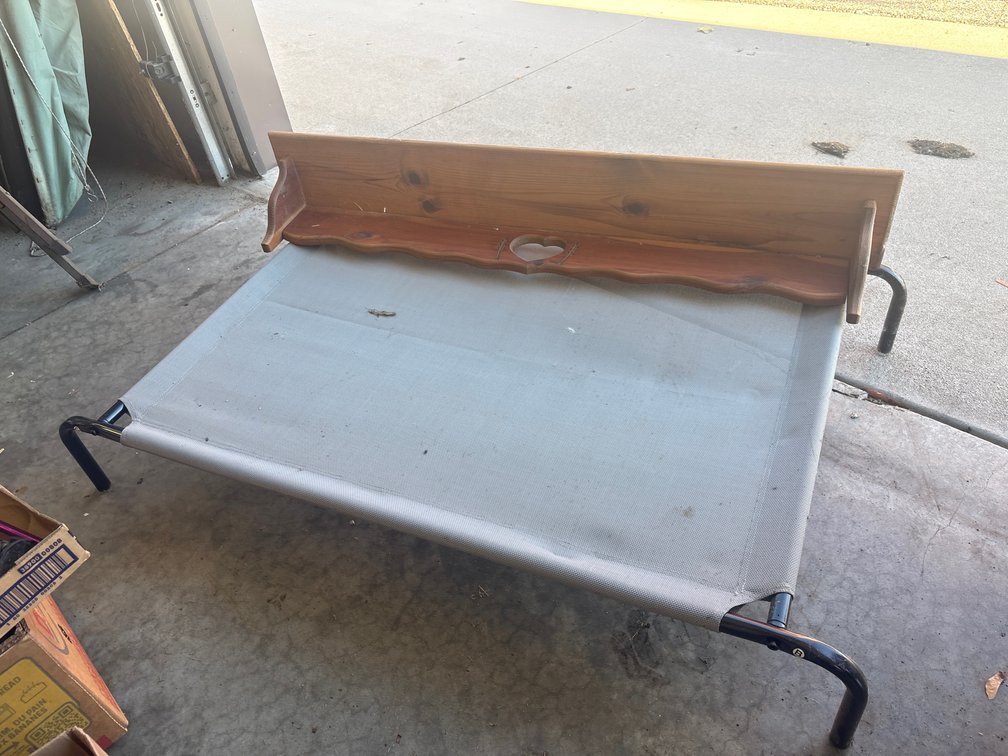 Dog bed and wooden shelf