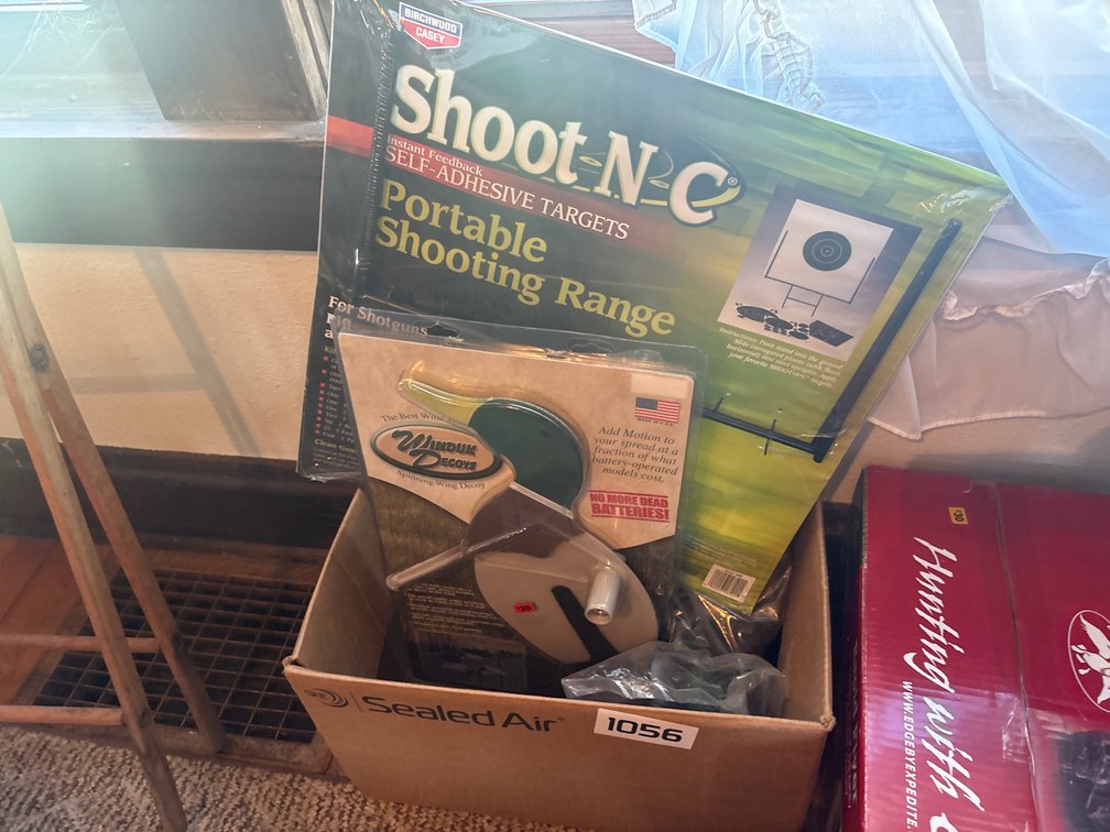 Duck decoys, leather pieces, shooting range