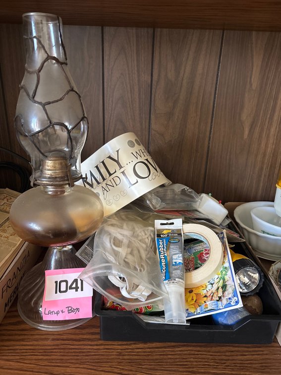 Glass Oil Lamp & Junk Drawer
